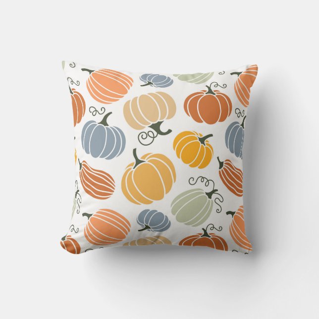 Colorful Autumn Pumpkins Pattern Throw Pillow (Front)