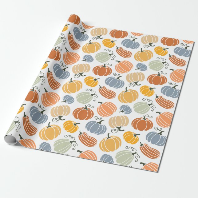 Colorful Autumn Pumpkins Pattern Wrapping Paper (Unrolled)