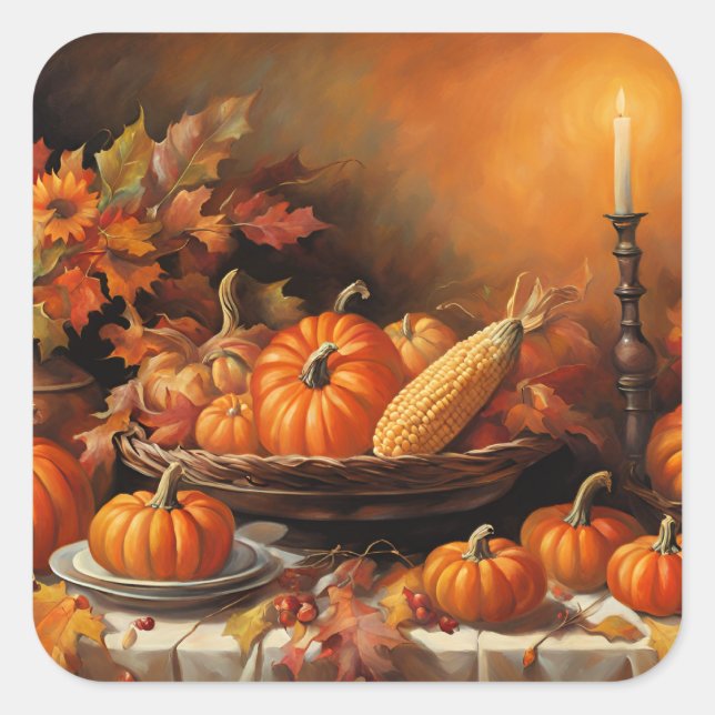 Colorful Autumn Pumpkins Square Sticker (Front)