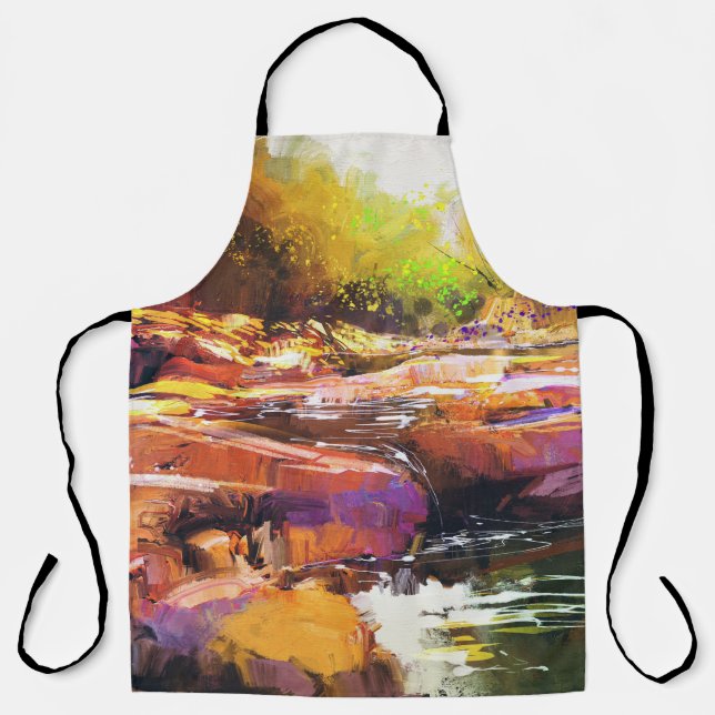 Colorful autumn river, landscape painting. apron (Front)
