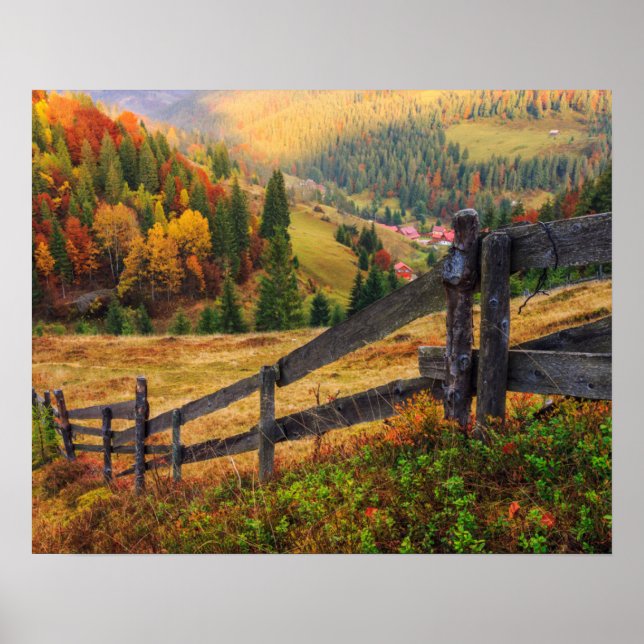 Colorful Autumn Scene With Fence In Transylvania Poster (Front)