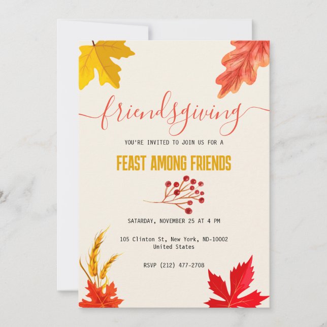 Colorful Autumn Thanksgiving Feast Invitation (Front)