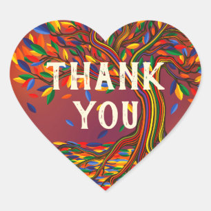 Colorful Autumn Tree Cheerful Bold Cool Thank You Heart Sticker