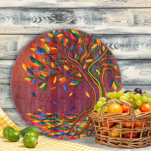Colorful Autumn Tree Personalized Thanksgiving Cutting Board