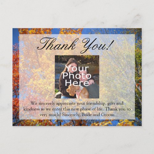 Colorful Autumn Trees Fall WeddingThank You Postcard