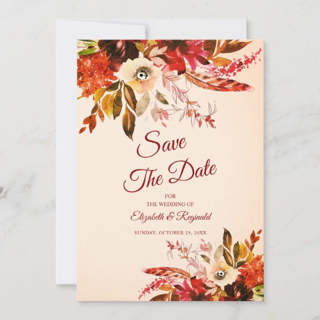 Colorful Autumn Watercolor Floral Ivory Wedding (Front)