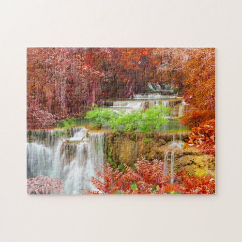 Colorful Autumn Waterfall Landscape Travel Nature Jigsaw Puzzle