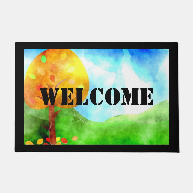 Colorful Autumn Welcome Door Mat (Front)