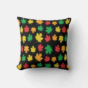 Colorful Autumnal Leafs - Nature Pattern on Black Throw Pillow