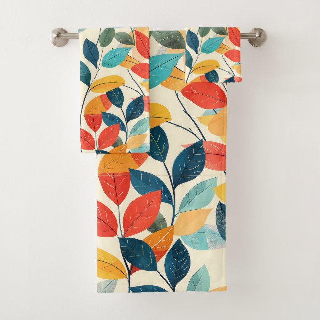 Colorful autums leaves pattern bath towel set (Insitu)