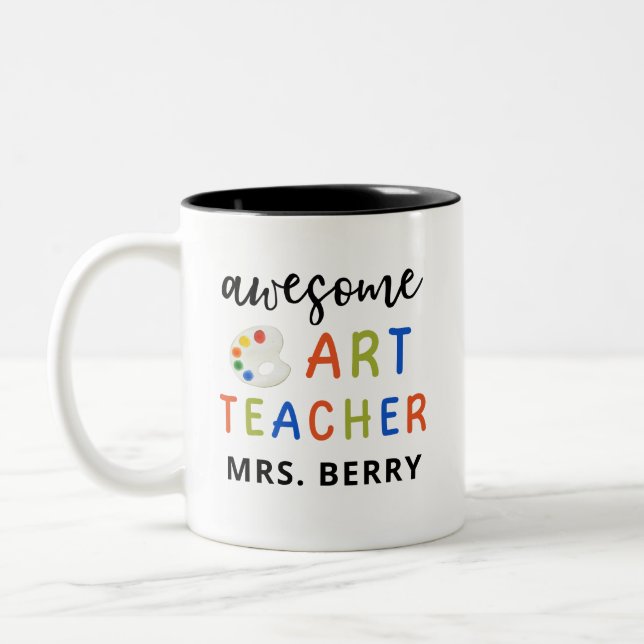Colorful Awesome Art Teacher Two-Tone Coffee Mug (Left)