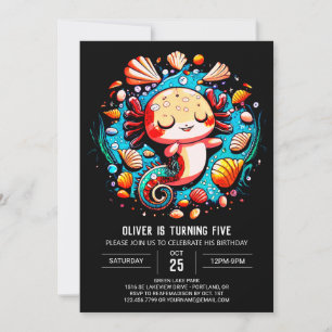 Colorful Axolotl Boho Birthday Invitation