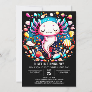 Colorful Axolotl Sea Creatures Birthday Invitation