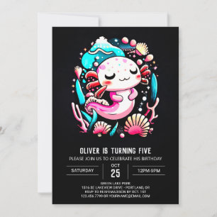 Colorful Axolotl Watercolor Birthday Celebration Invitation