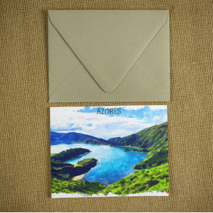 Colorful Azores Atlantic Islands Watercolor Postcard