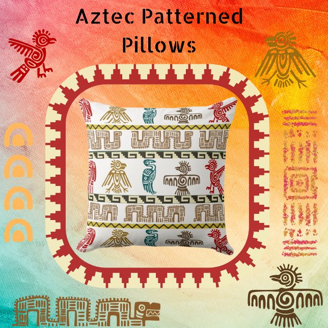 Colorful Aztec Art & Symbols Throw Pillow (Creator Uploaded)