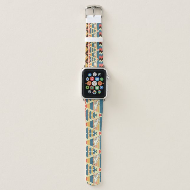 Colorful Aztec: birds, flowers pattern. Apple Watch Band (Front)