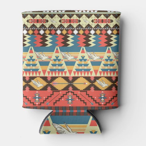 Colorful Aztec birds flowers pattern Can Cooler