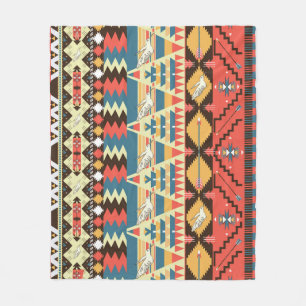 Colorful Aztec: birds, flowers pattern. Fleece Blanket