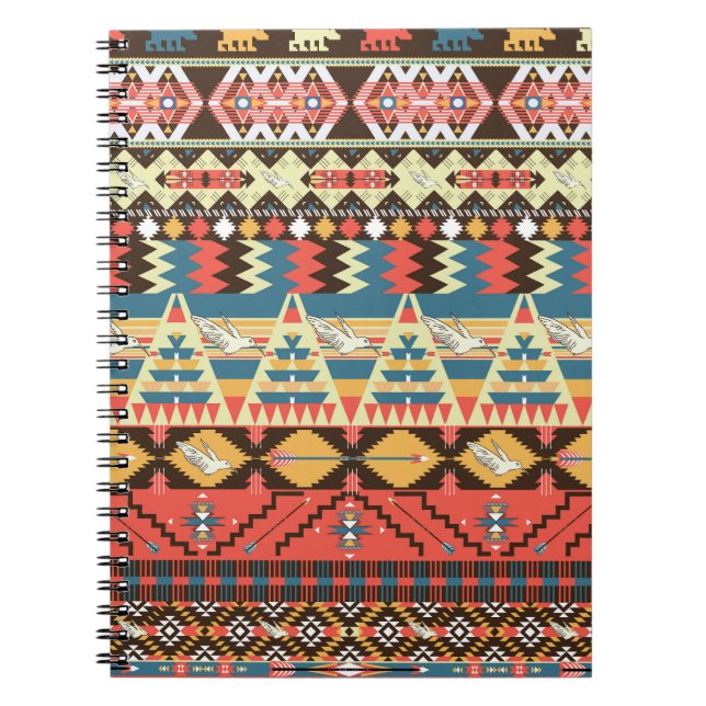 Colorful Aztec: birds, flowers pattern. Notebook (Front)