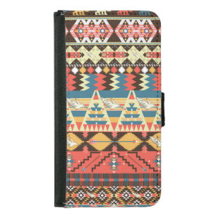 Colorful Aztec: birds, flowers pattern. Samsung Galaxy S5 Wallet Case
