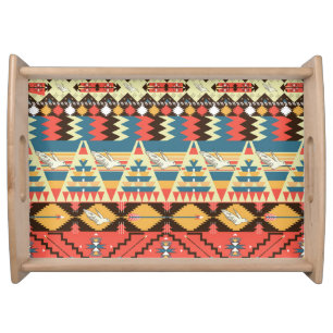 Colorful Aztec: birds, flowers pattern. Serving Tray