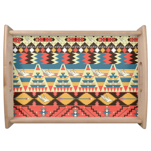 Colorful Aztec: birds, flowers pattern. Serving Tray (Front)