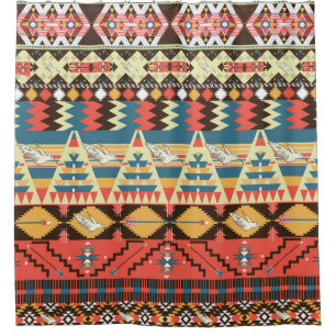Colorful Aztec: birds, flowers pattern. Shower Curtain