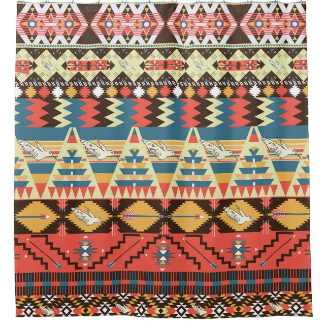 Colorful Aztec: birds, flowers pattern. Shower Curtain (Front)