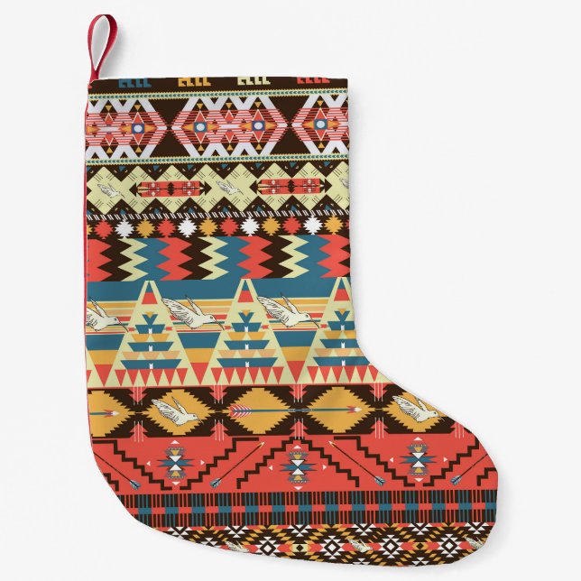 Colorful Aztec: birds, flowers pattern. Small Christmas Stocking (Front)
