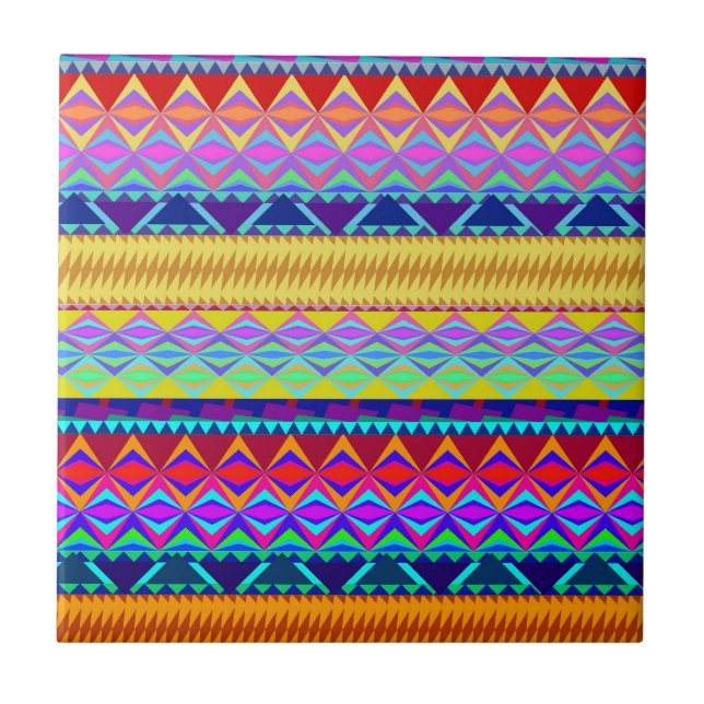 Colorful Aztec Design Ceramic Tile (Front)