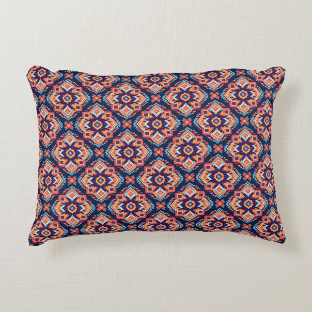 Colorful Aztec Geometric Pattern Accent Pillow (Front)
