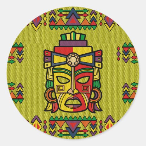 Colorful Aztec Inca Mayan Mask Classic Round Sticker