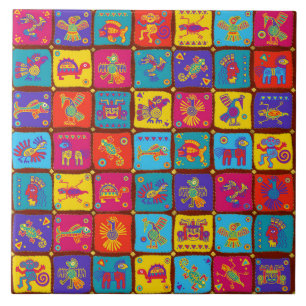 Colorful Aztec Mexican Animals 1 Ceramic Tile