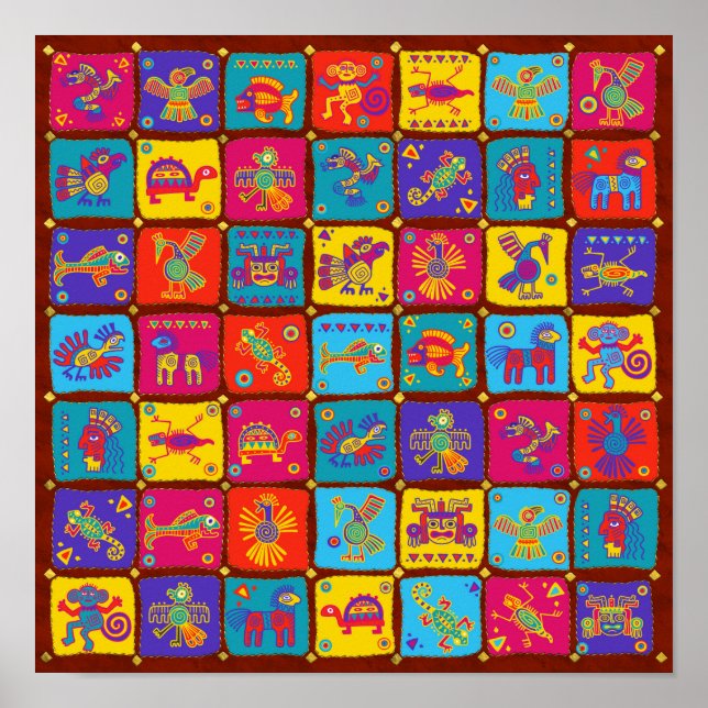 Colorful Aztec Mexican Animals 1 Poster (Front)