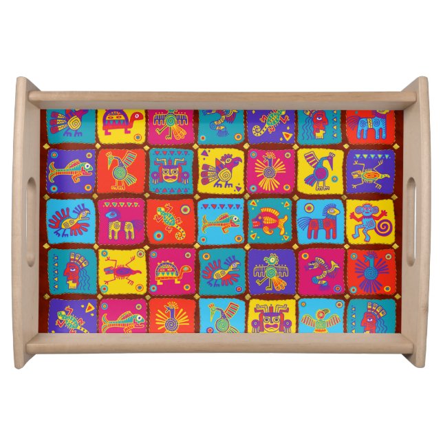 Colorful Aztec Mexican Animals 1 Serving Tray (Front)