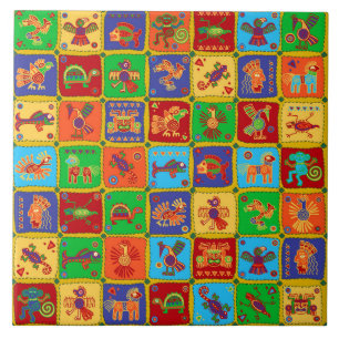 Colorful Aztec Mexican Animals Ceramic Tile
