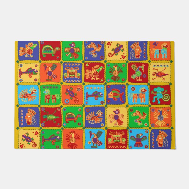 Colorful Aztec Mexican Animals Doormat (Front)