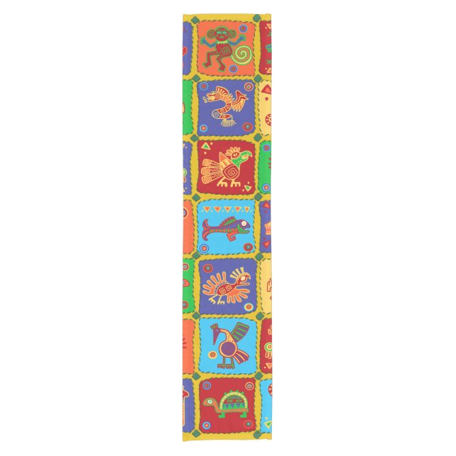Colorful Aztec Mexican Animals Short Table Runner (Front)