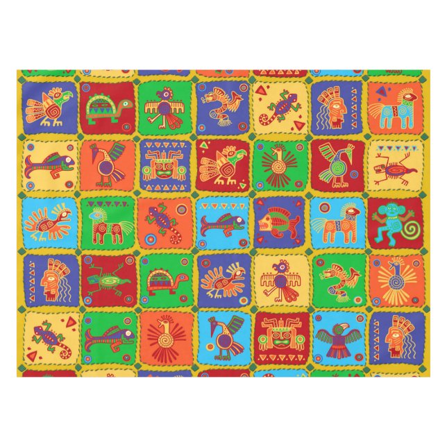 Colorful Aztec Mexican Animals Tablecloth (Front (Horizontal))