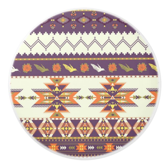 Colorful aztec pattern ceramic knob (Front)