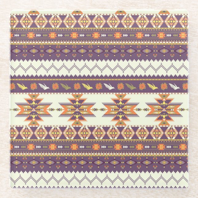 Colorful aztec pattern glass coaster (Front)