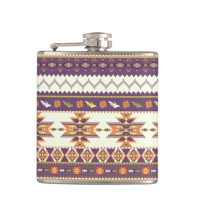 Colorful aztec pattern hip flask (Front)
