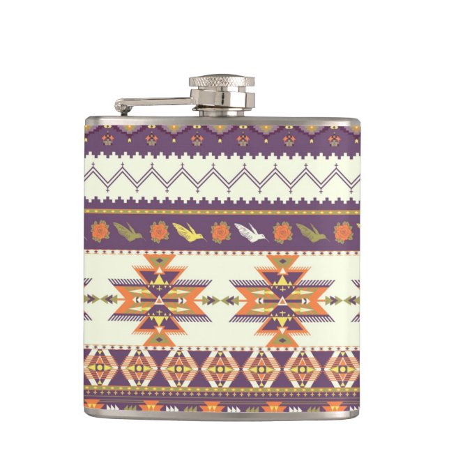 Colorful aztec pattern hip flask (Front)