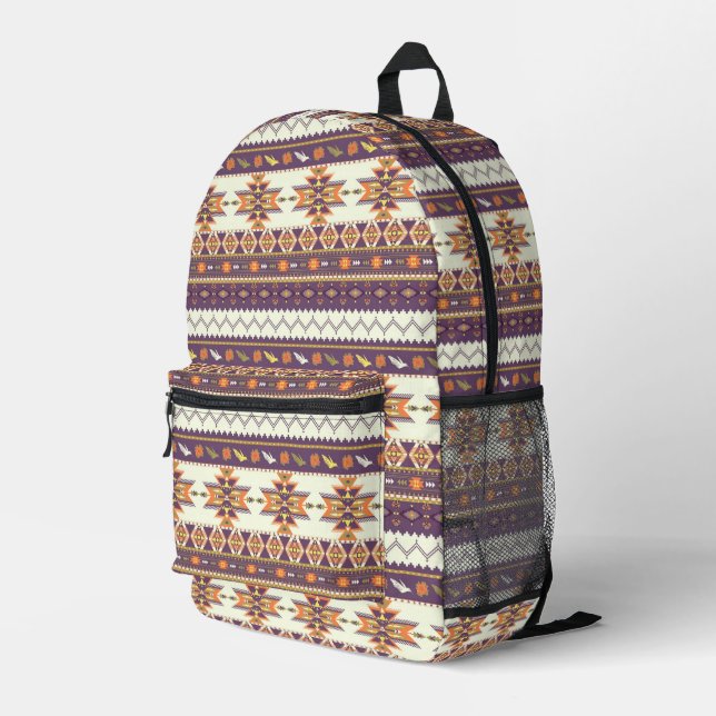 Colorful aztec pattern printed backpack (Back Corner Right)