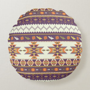 Colorful aztec pattern round pillow