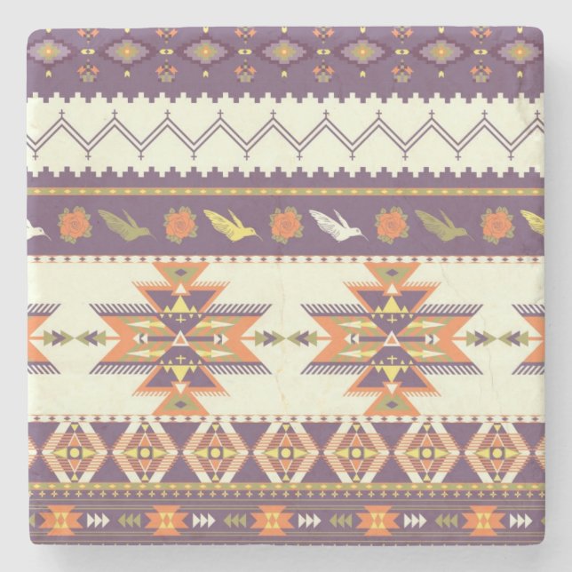 Colorful aztec pattern stone coaster (Front)