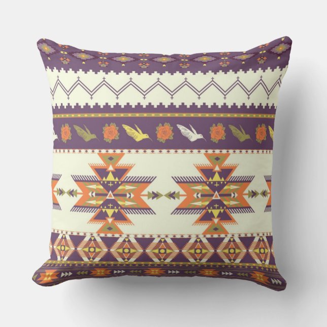 Colorful aztec pattern throw pillow (Front)