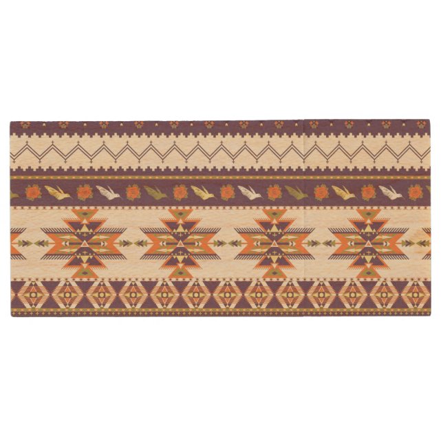 Colorful aztec pattern wood USB flash drive (Front)