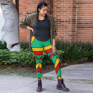 colorful aztec tiki mask leggings